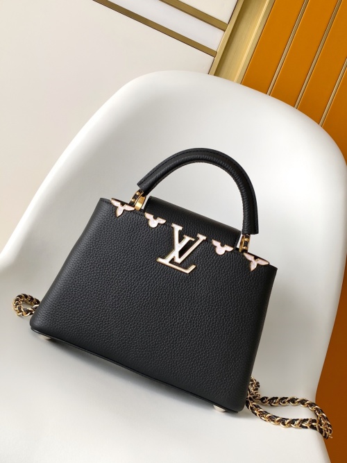 Louis Vuitton Capucines Medium Black Taurillon Leather Handbag with Flowers 1 Louis Vuitton Capucines Medium Black Taurillon Leather Handbag with Flowers