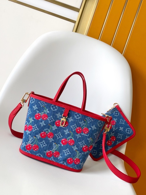 Louis Vuitton Neverfull Inside Out BB Handbag Monogram Denim Cherry Embroidery 1 Louis Vuitton Neverfull Inside Out BB Handbag Monogram Denim Cherry Embroidery