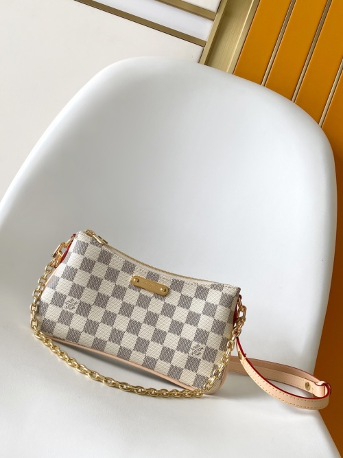 Louis Vuitton White Damier Azur Pochette with Gold Chain Strap 1 Louis Vuitton White Damier Azur Pochette with Gold Chain Strap