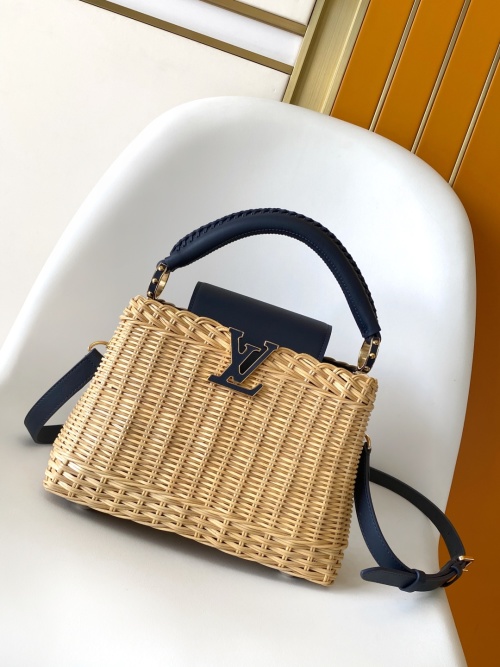 Louis Vuitton Capucines BB Wicker Bag, Elegant Leather Trim & Iconic Design 1 Louis Vuitton Capucines BB Wicker Bag, Elegant Leather Trim & Iconic Design