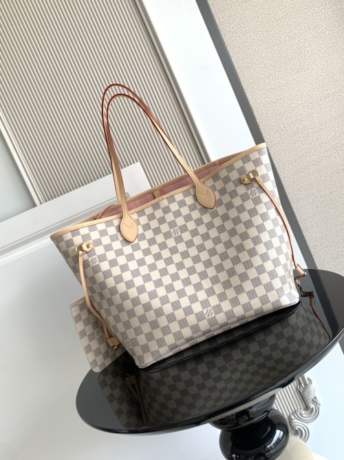 Louis Vuitton Neverfull MM Tote Bag Damier Azur Canvas with Cowhide Leather Trim 1 Louis Vuitton Neverfull MM Tote Bag Damier Azur Canvas with Cowhide Leather Trim
