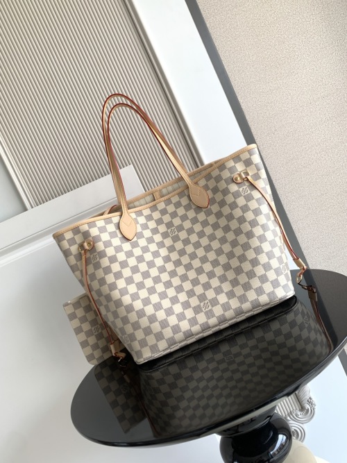 Louis Vuitton Neverfull MM Tote Bag Damier Azur Canvas with Pouch 1 Louis Vuitton Neverfull MM Tote Bag Damier Azur Canvas with Pouch