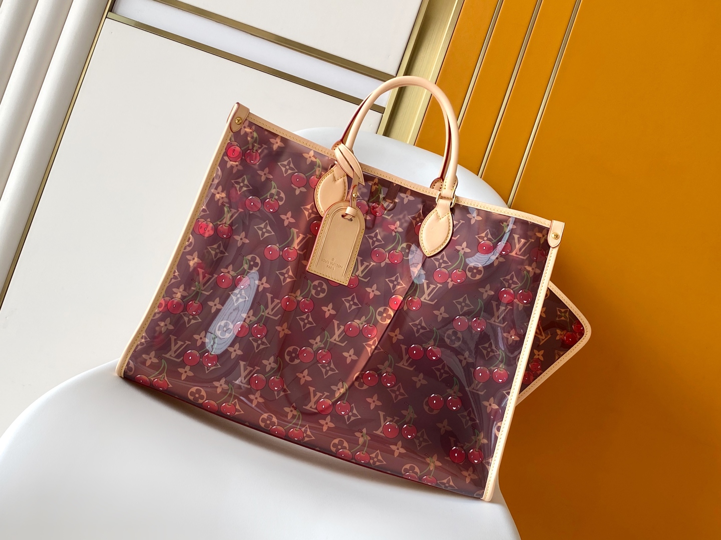 p640💰顶级原单 动态163 LOUIS VUITTON× Takashi Murakami村上隆联名款ONTHEGO GM樱桃系列牛皮饰边托特包Tote包购物袋手提包大号女款棕色拼米
色  M14306号 尺寸41x19x34