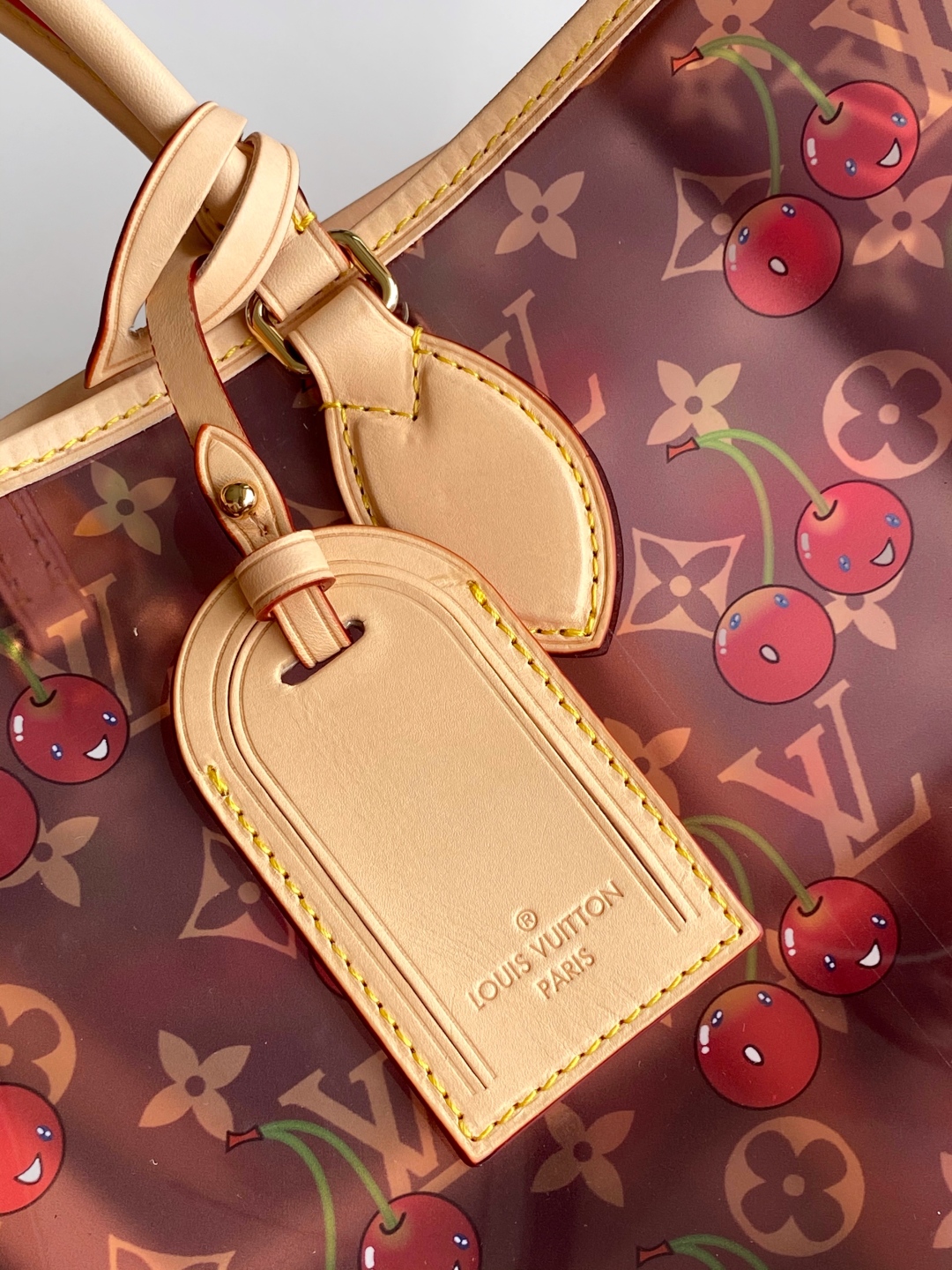 p640💰顶级原单 动态163 LOUIS VUITTON× Takashi Murakami村上隆联名款ONTHEGO GM樱桃系列牛皮饰边托特包Tote包购物袋手提包大号女款棕色拼米
色  M14306号 尺寸41x19x34