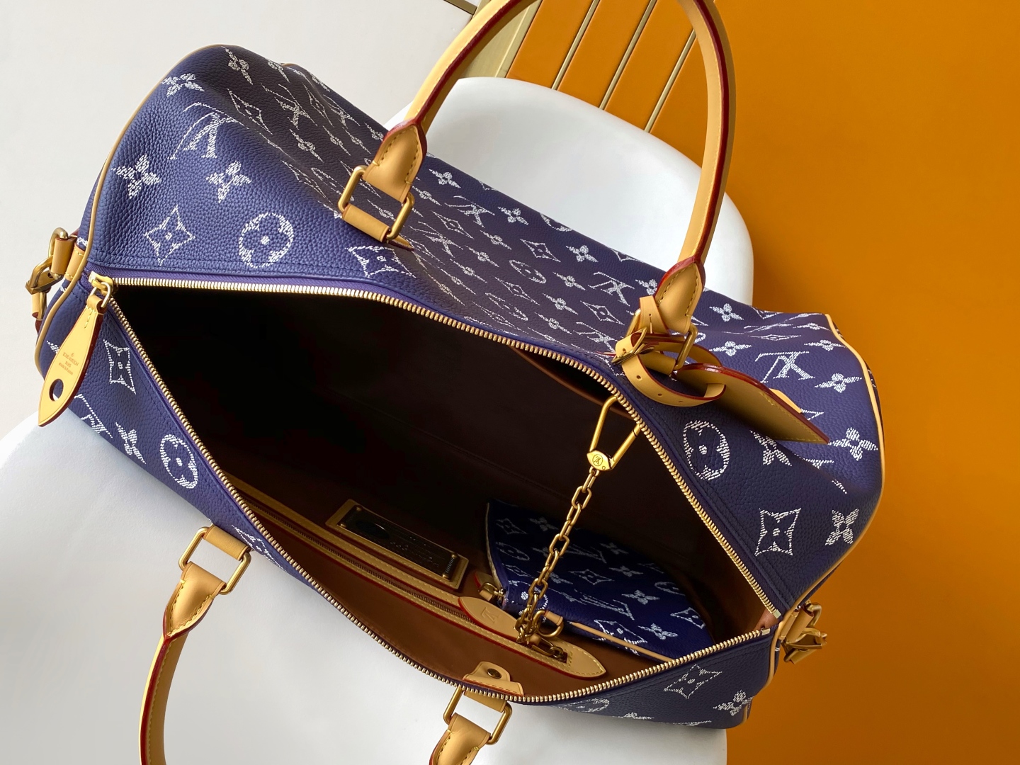 Louis Vuitton Speedy Bandouliere 50: Navy Blue Leather Satchel Bag 9 cmp i1751781371785 5070 0 7