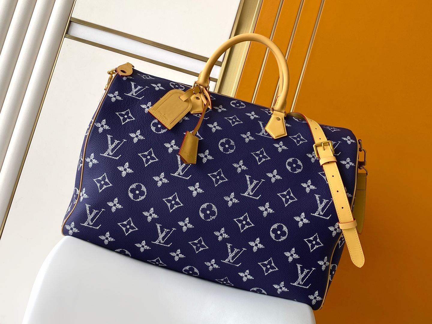Louis Vuitton Speedy Bandouliere 50: Navy Blue Leather Satchel Bag 2 cmp i1751781377318 2277 0 0