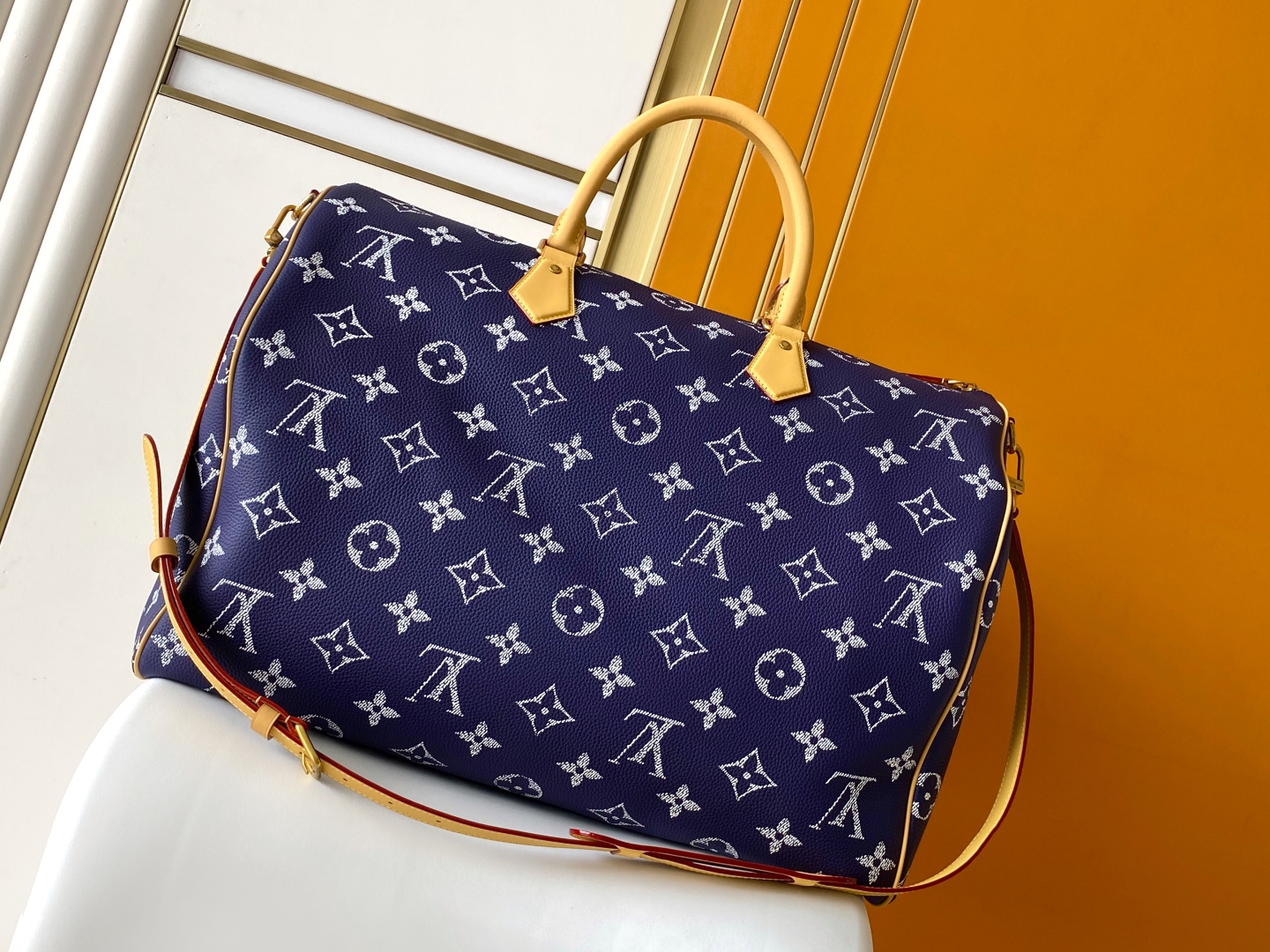 Louis Vuitton Speedy Bandouliere 50: Navy Blue Leather Satchel Bag 3 cmp i1751781377320 2287 0 1