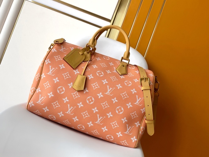 Louis Vuitton Speedy Bandoulière 40 Peach Leather Satchel Bag with Adjustable Strap 1 Louis Vuitton Speedy Bandoulière 40 Peach Leather Satchel Bag with Adjustable Strap
