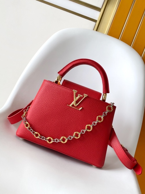 Louis Vuitton Capucines BB Taurillon Leather Handbag with Chain in Red 1 Louis Vuitton Capucines BB Taurillon Leather Handbag with Chain in Red
