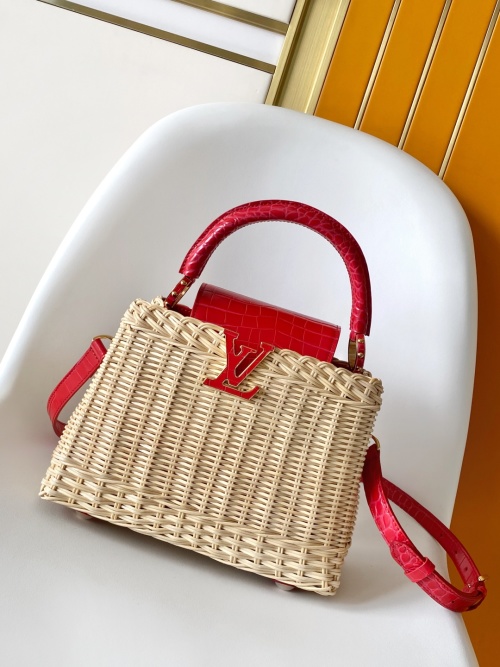 Louis Vuitton Capucines BB Rattan Bag, Elegant Handbag with Monogram Details 1 Louis Vuitton Capucines BB Rattan Bag, Elegant Handbag with Monogram Details