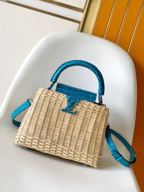 Louis Vuitton Capucines BB Rattan and Blue Crocodile Leather Satchel Bag 1 Louis Vuitton Capucines BB Rattan and Blue Crocodile Leather Satchel Bag