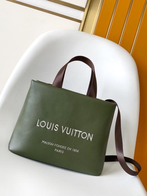 Louis Vuitton Shopper Medium Bag in Olive Green Leather with Text Details 1 Louis Vuitton Shopper Medium Bag in Olive Green Leather with Text Details