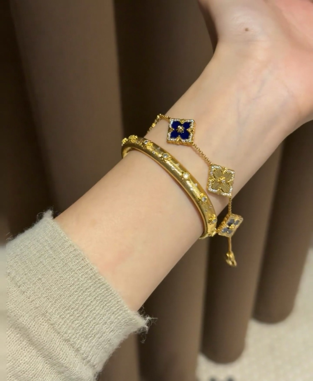 Buccellati V金材质 精工布契拉提蓝玛瑙间镭射手链
