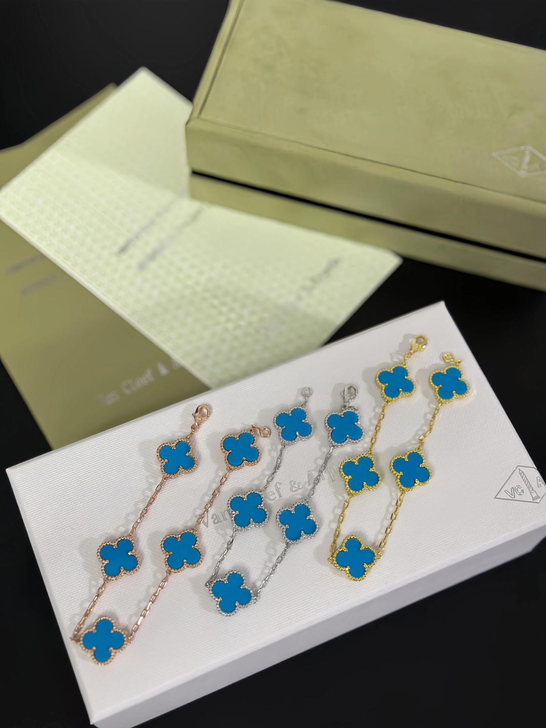 Material V gold, VCA brazalete de cinco flores de turquesa azul