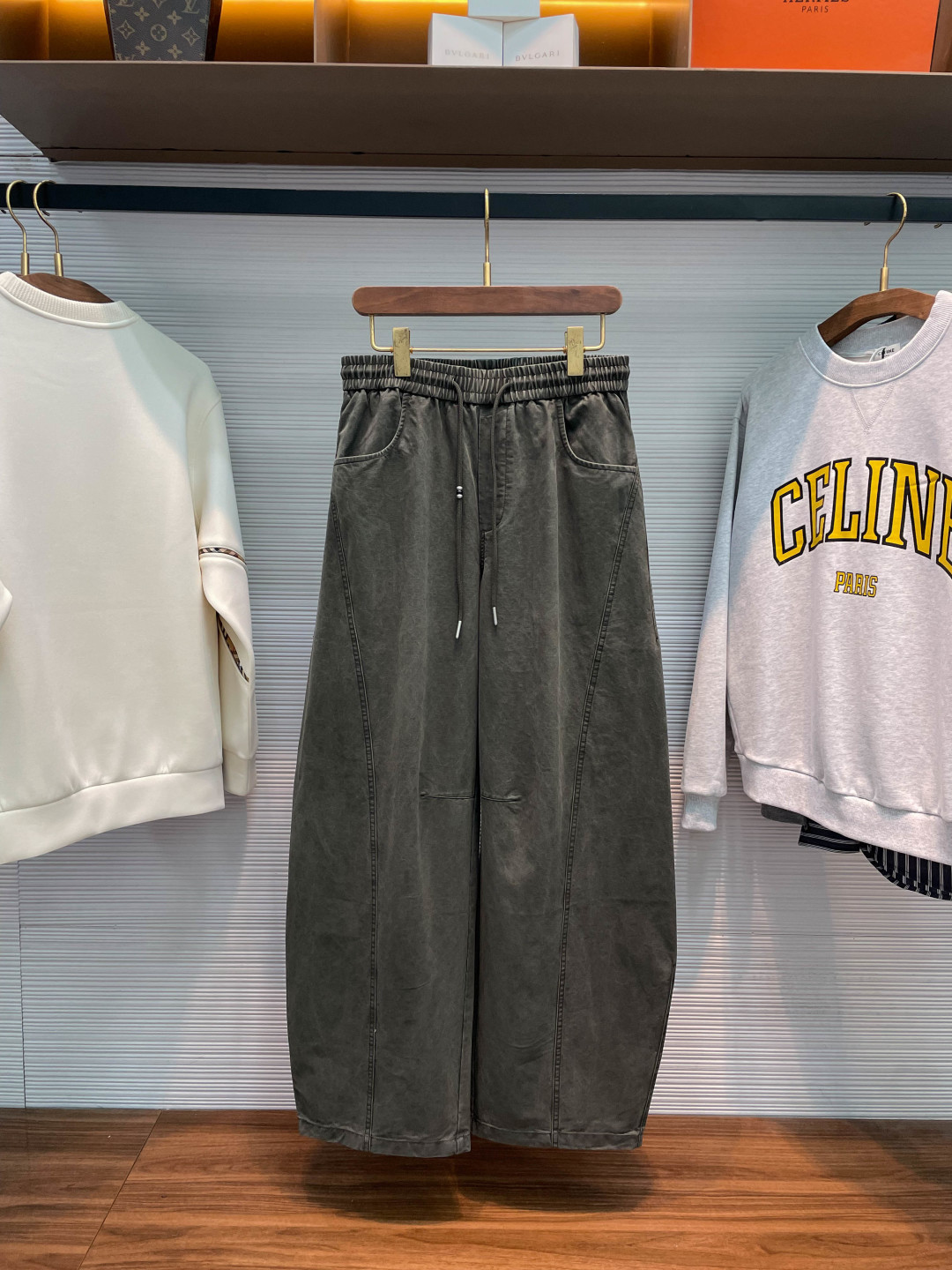Bottega Veneta Gray Drawstring Wide-Leg Pants
