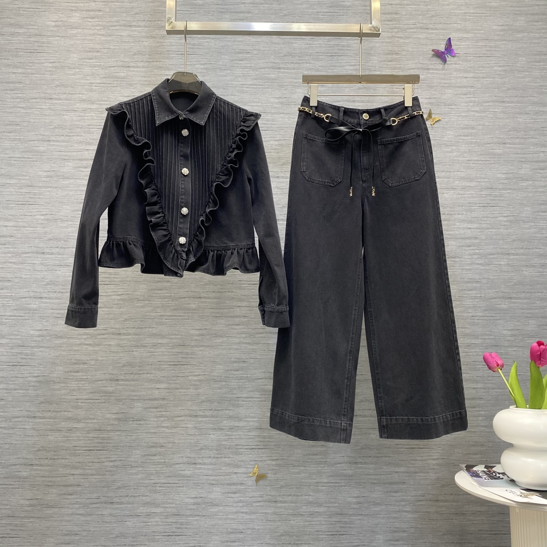 Women’s Nine-Story Suit with Belt: Single-Size Outfit in Cowboy Cotton, p.978 Fashion Trend - 图片 1