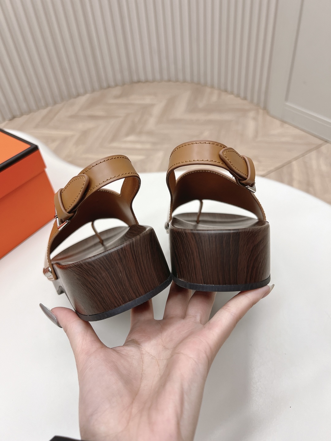 Hermès Kos Sandal: Leather Upper, Wood Platform, Adjustable Strap, Stud Detail 9 cmp i1741825269232 8943 0 7