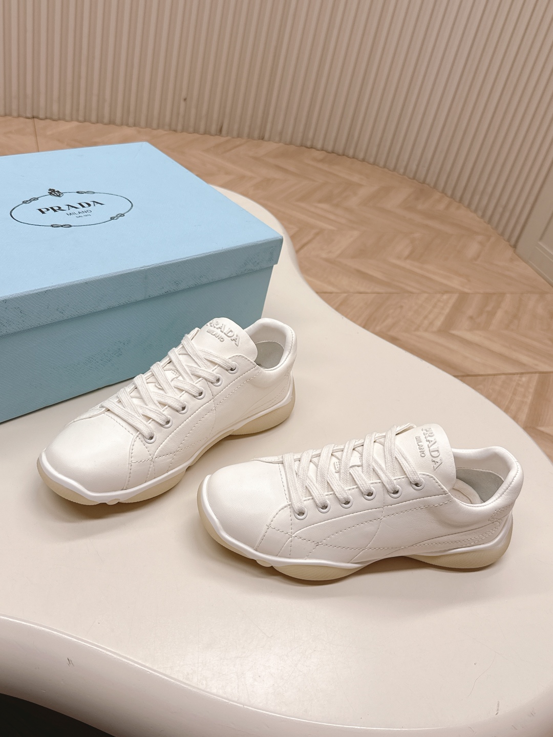 Prada 25SS Women's Leather Sneakers, White, Fashionable, Comfortable and Breathable 5 cmp i1745223005383 6389 0 2