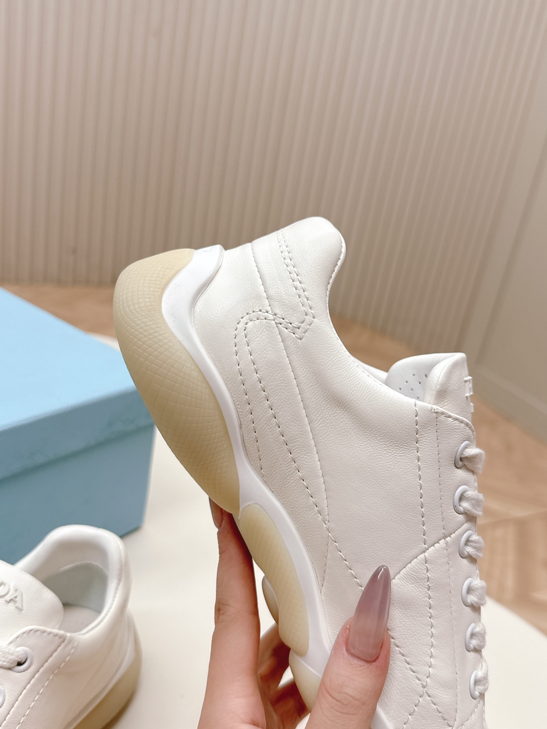 Prada 25SS Women's Leather Sneakers, White, Fashionable, Comfortable and Breathable 9 cmp i1745223005388 7485 0 7