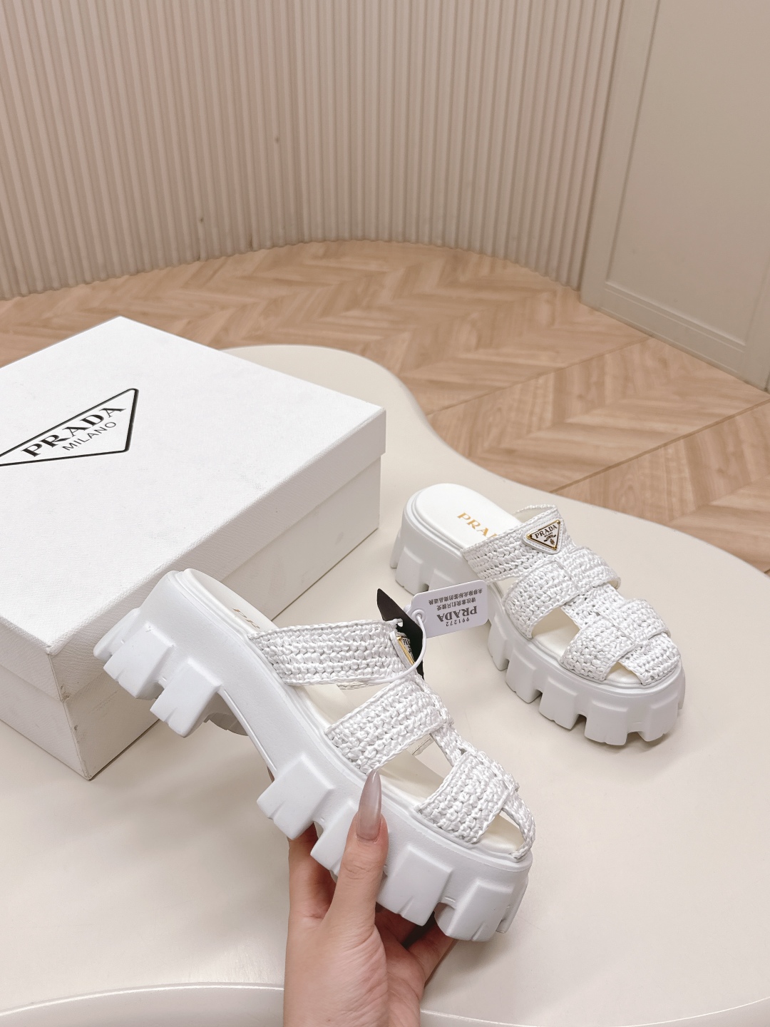 Prada White Woven Raffia Platform Sandals Iconic Logo Summer Style 6 cmp i1746106574451 5984 0 4