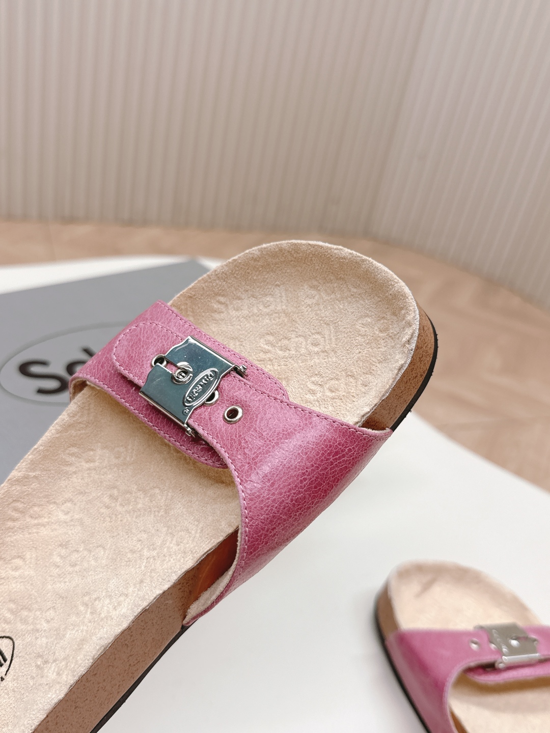 Balenciaga Women's Pink Leather Cork Platform Buckle Slide Sandals 7 cmp i1746108655289 8603 0 5