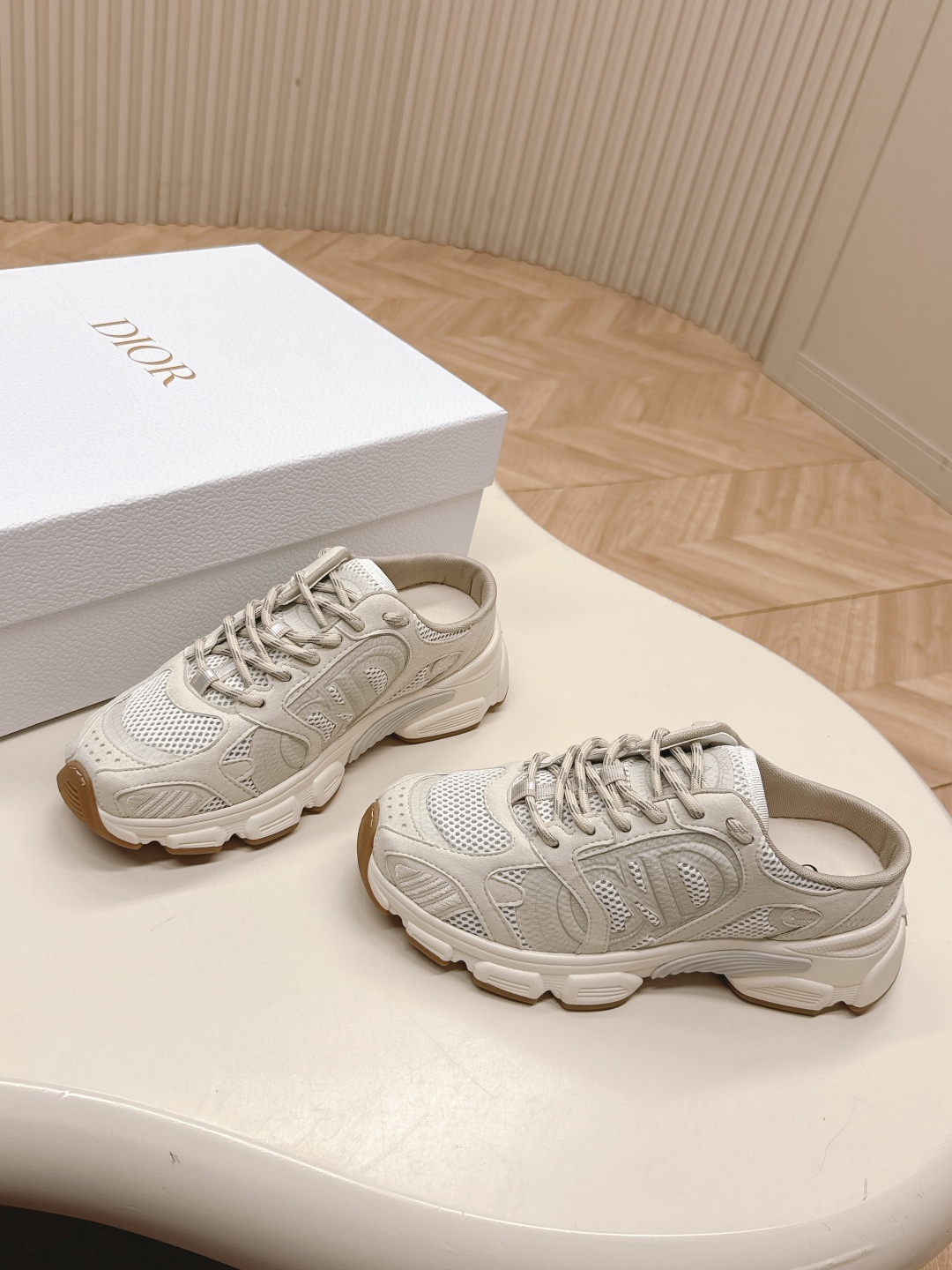 Dior Chrono Mules Sneakers Dames Heren Beige Leren Sportschoenen Maat 35-45