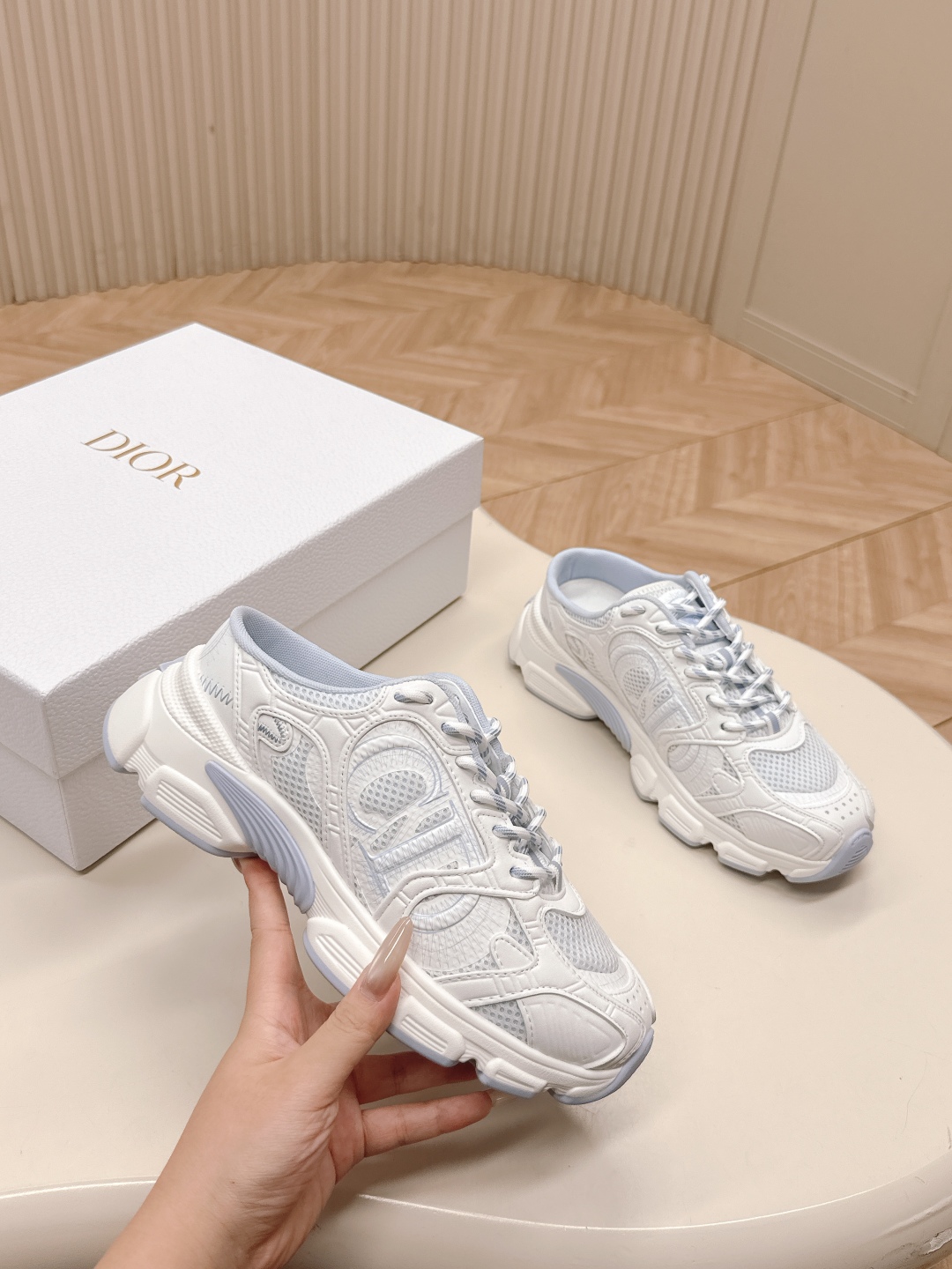 Dior Chrono White Leather and Mesh Sneakers Mules, Size 35-45 7 cmp a1749414030144 7113