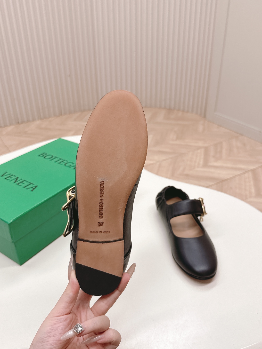 Bottega Veneta Astaire Mary Jane Ballerina Shoes with Gold Buckle 9 cmp a1749643582295 0651