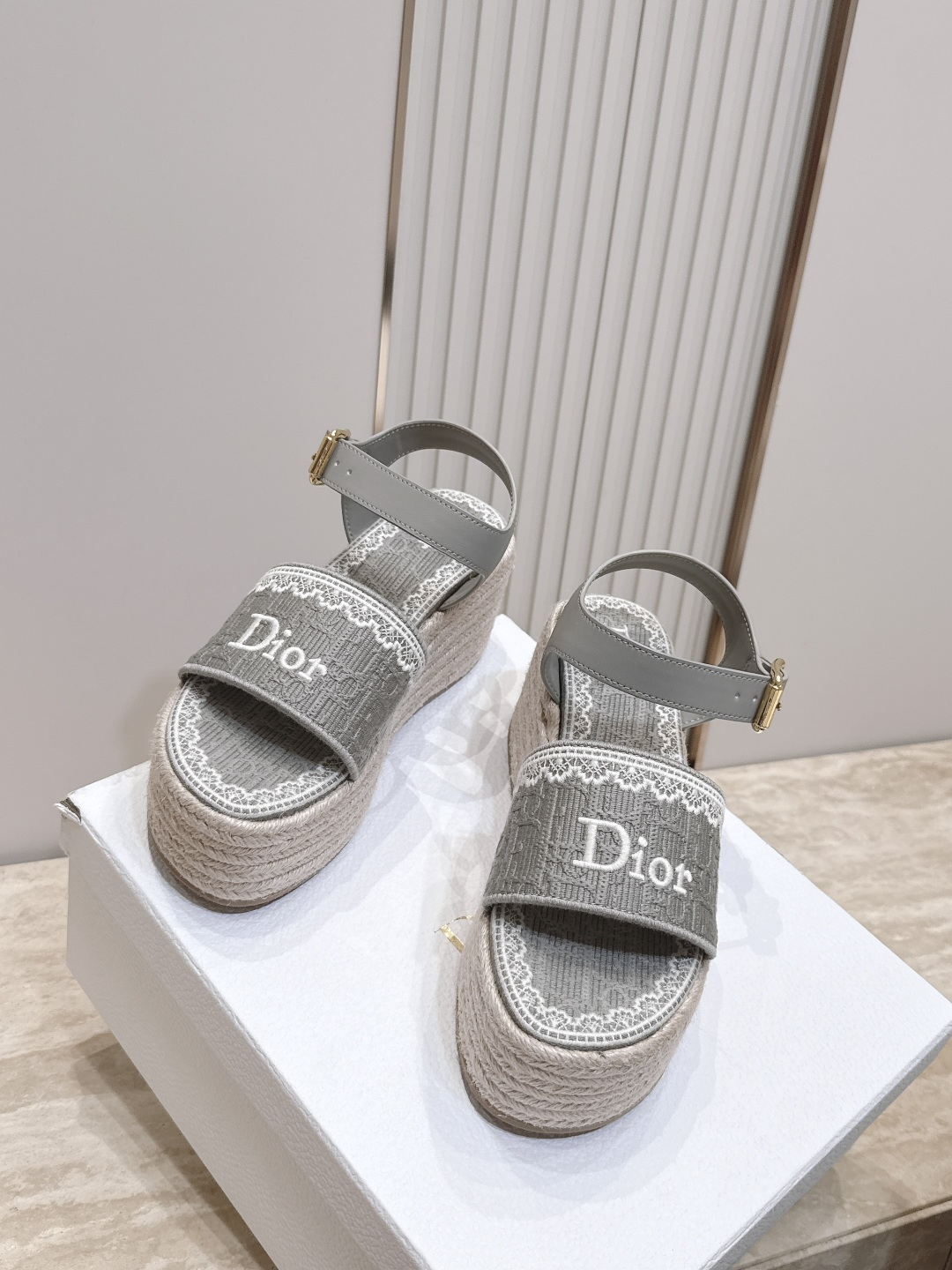 26ss春夏新款Dior 迪奥 J'Adior饰带坡跟凉凉鞋经典CD字母织带蝴蝶结方头厚底拖鞋草编麻绳底