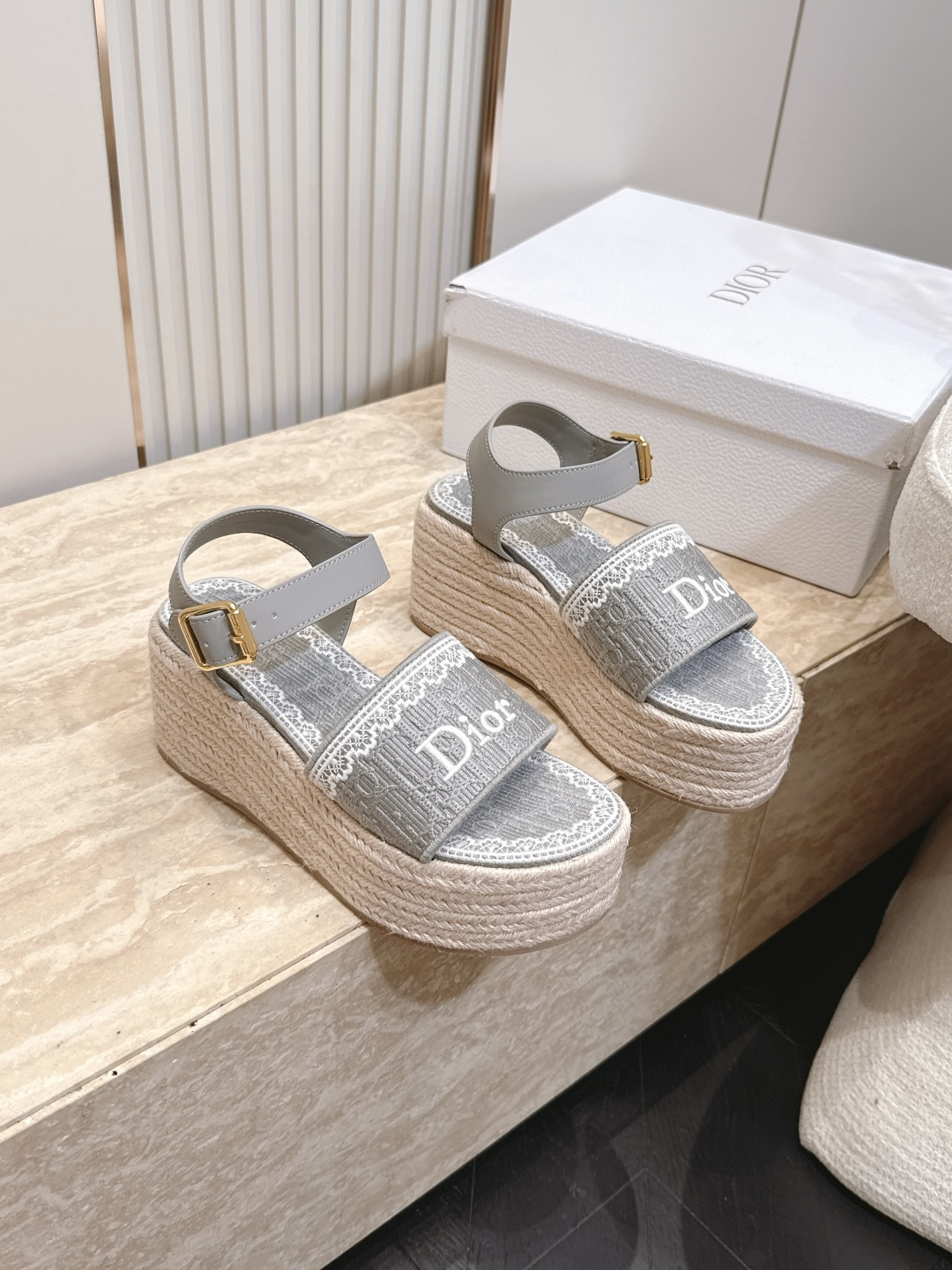 26ss春夏新款Dior 迪奥 J'Adior饰带坡跟凉凉鞋经典CD字母织带蝴蝶结方头厚底拖鞋草编麻绳底