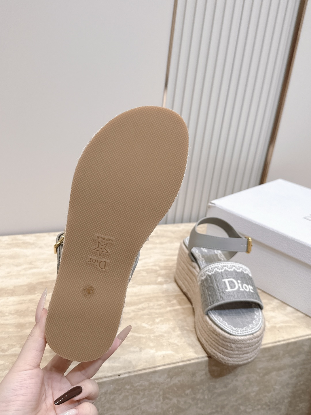 26ss春夏新款Dior 迪奥 J'Adior饰带坡跟凉凉鞋经典CD字母织带蝴蝶结方头厚底拖鞋草编麻绳底