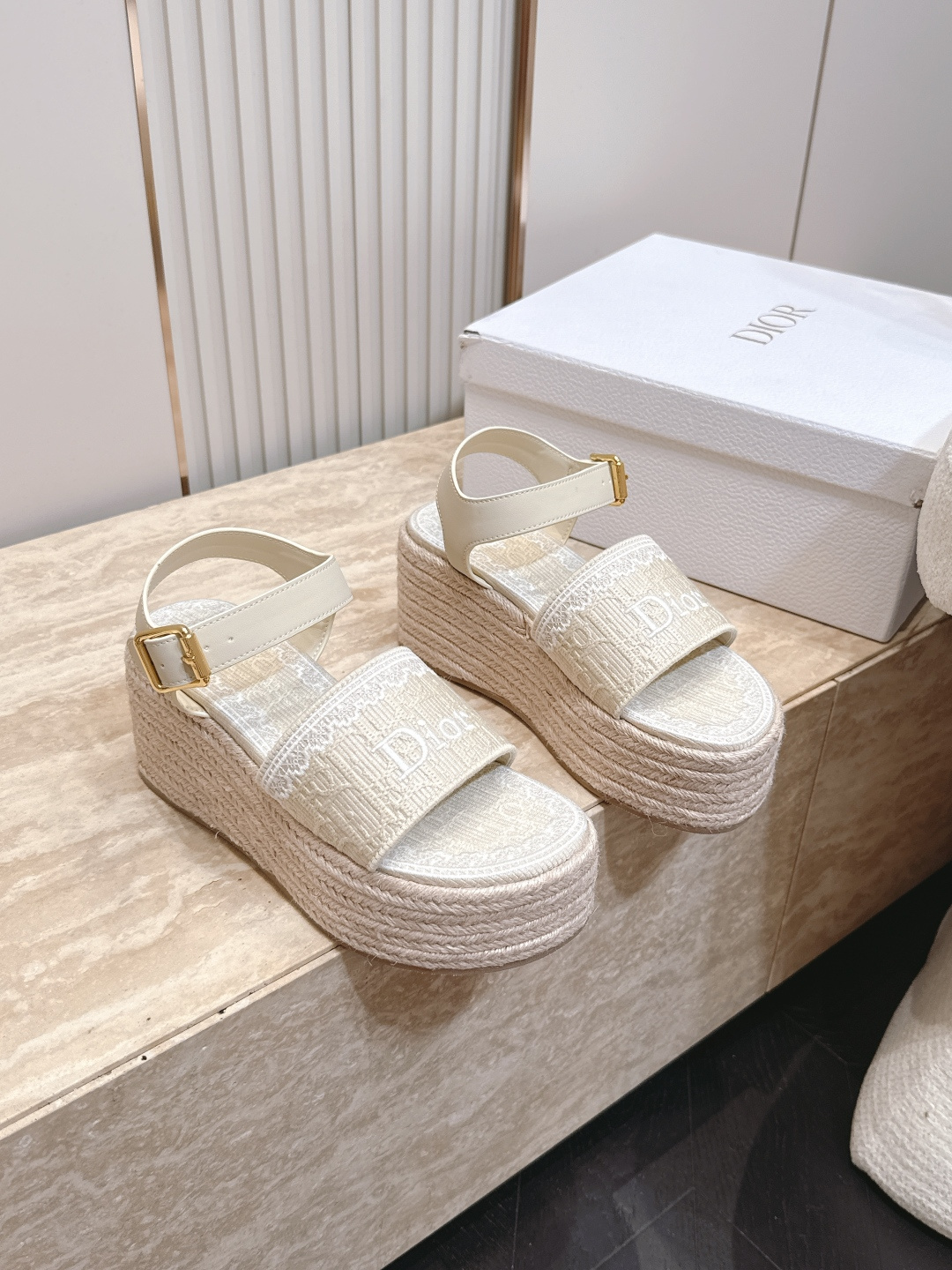 26ss春夏新款Dior 迪奥 J'Adior饰带坡跟凉凉鞋经典CD字母织带蝴蝶结方头厚底拖鞋草编麻绳底