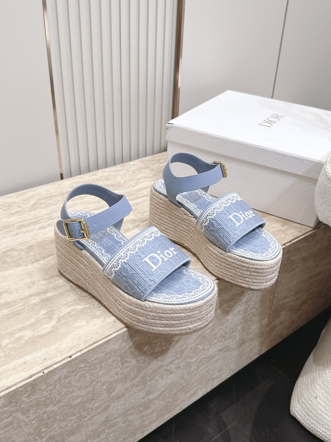 26ss春夏新款Dior 迪奥 J'Adior饰带坡跟凉凉鞋经典CD字母织带蝴蝶结方头厚底拖鞋草编麻绳底