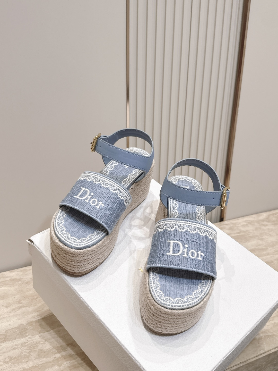 26ss春夏新款Dior 迪奥 J'Adior饰带坡跟凉凉鞋经典CD字母织带蝴蝶结方头厚底拖鞋草编麻绳底