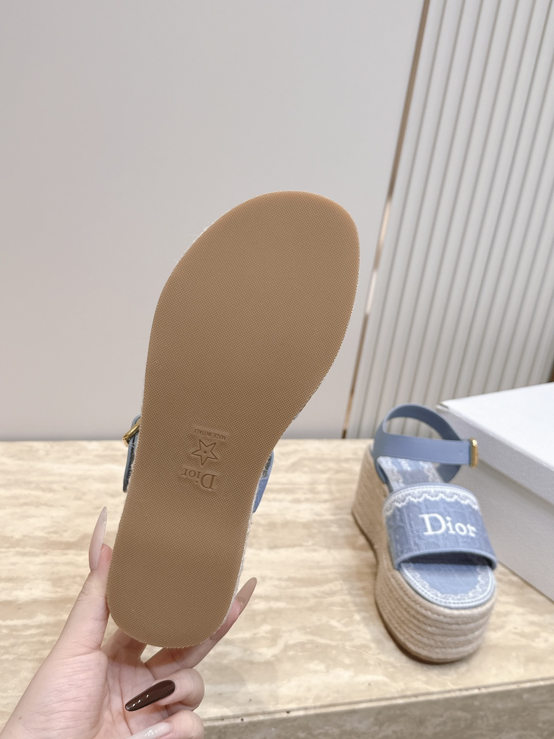 26ss春夏新款Dior 迪奥 J'Adior饰带坡跟凉凉鞋经典CD字母织带蝴蝶结方头厚底拖鞋草编麻绳底