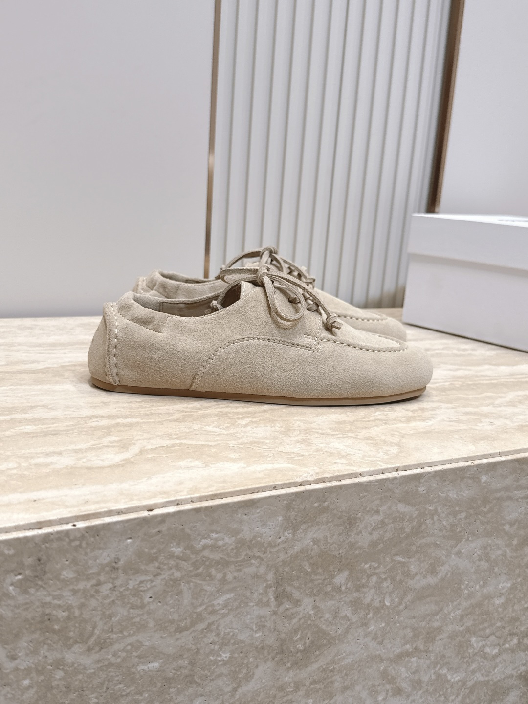 Celine Beige Suede Moccasin Flats
