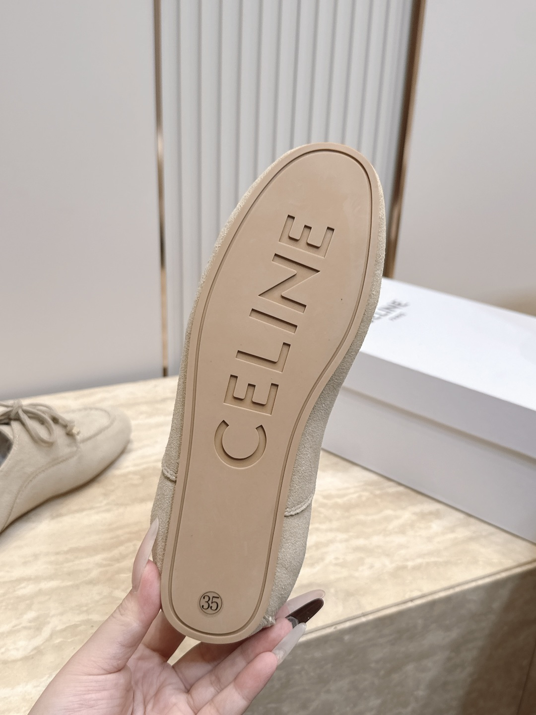 Celine Beige Suede Moccasin Flats