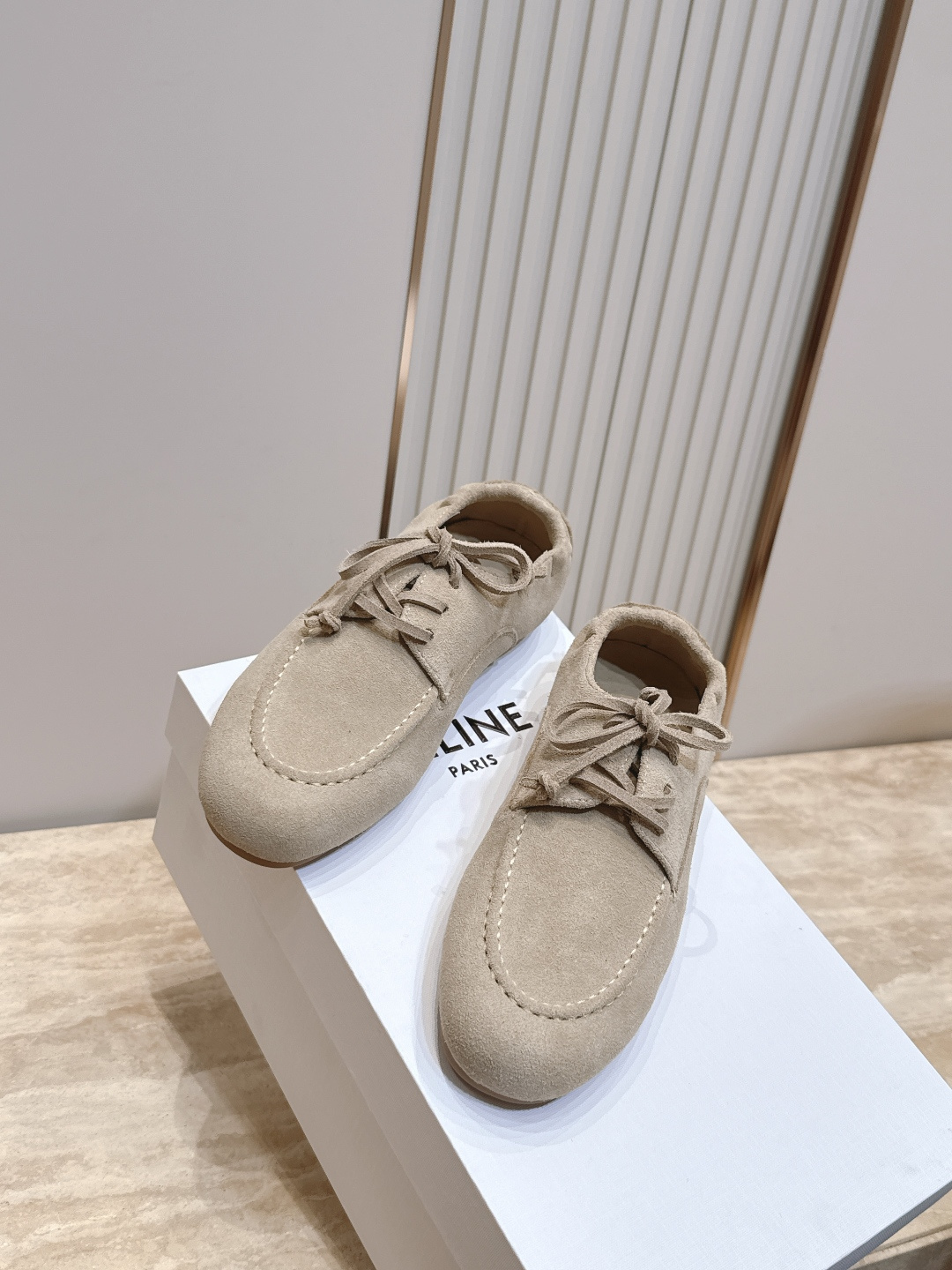 Celine Beige Suede Moccasin Flats