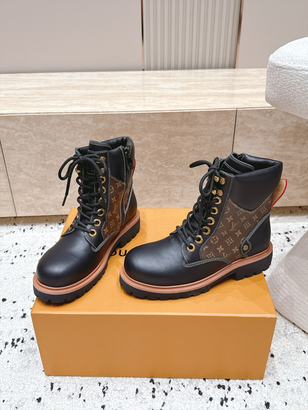 Louis Vuitton Brown Monogram Lace-Up Boots
