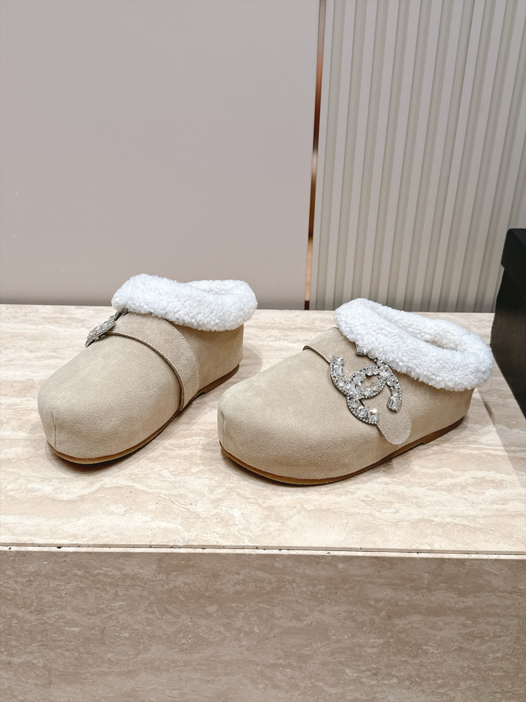 Chanel Beige White Cuff Ankle Boots