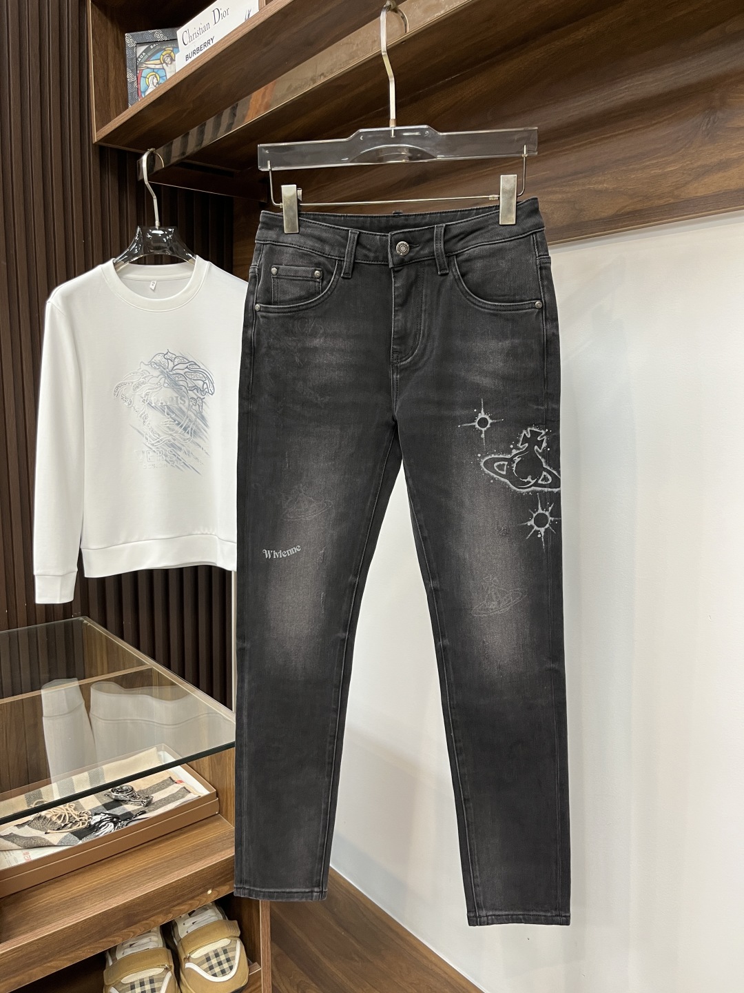 Vivienne Westwood Men's Slim-Fit Denim Jeans with Unique Orb Design