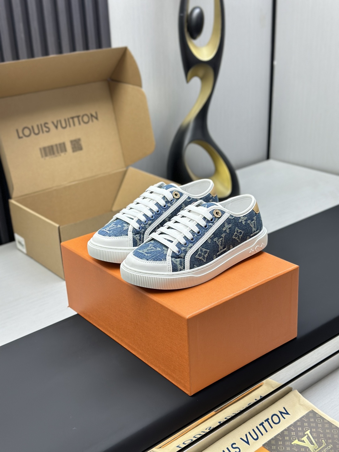 Louis Vuitton Time Out Denim Monogram Sneakers - Casual Designer Shoes 2 cmp i1743607217932 6797 0 0