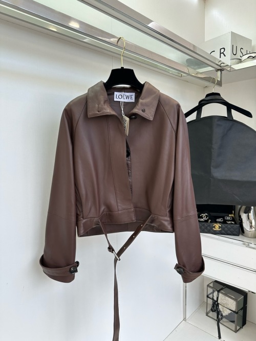 Loewe Women's Brown Lambskin Leather Jacket Stylish Biker Style Outerwear 1 Loewe Women's Brown Lambskin Leather Jacket Stylish Biker Style Outerwear