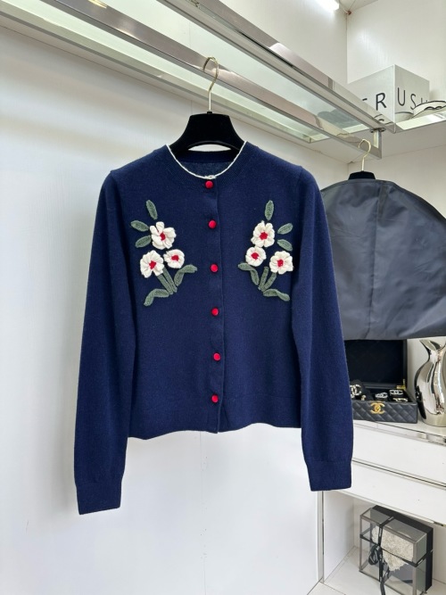 Elegant Floral Embroidered Cardigan - Cashmere Wool Blend, Navy Blue 1 Elegant Floral Embroidered Cardigan - Cashmere Wool Blend, Navy Blue