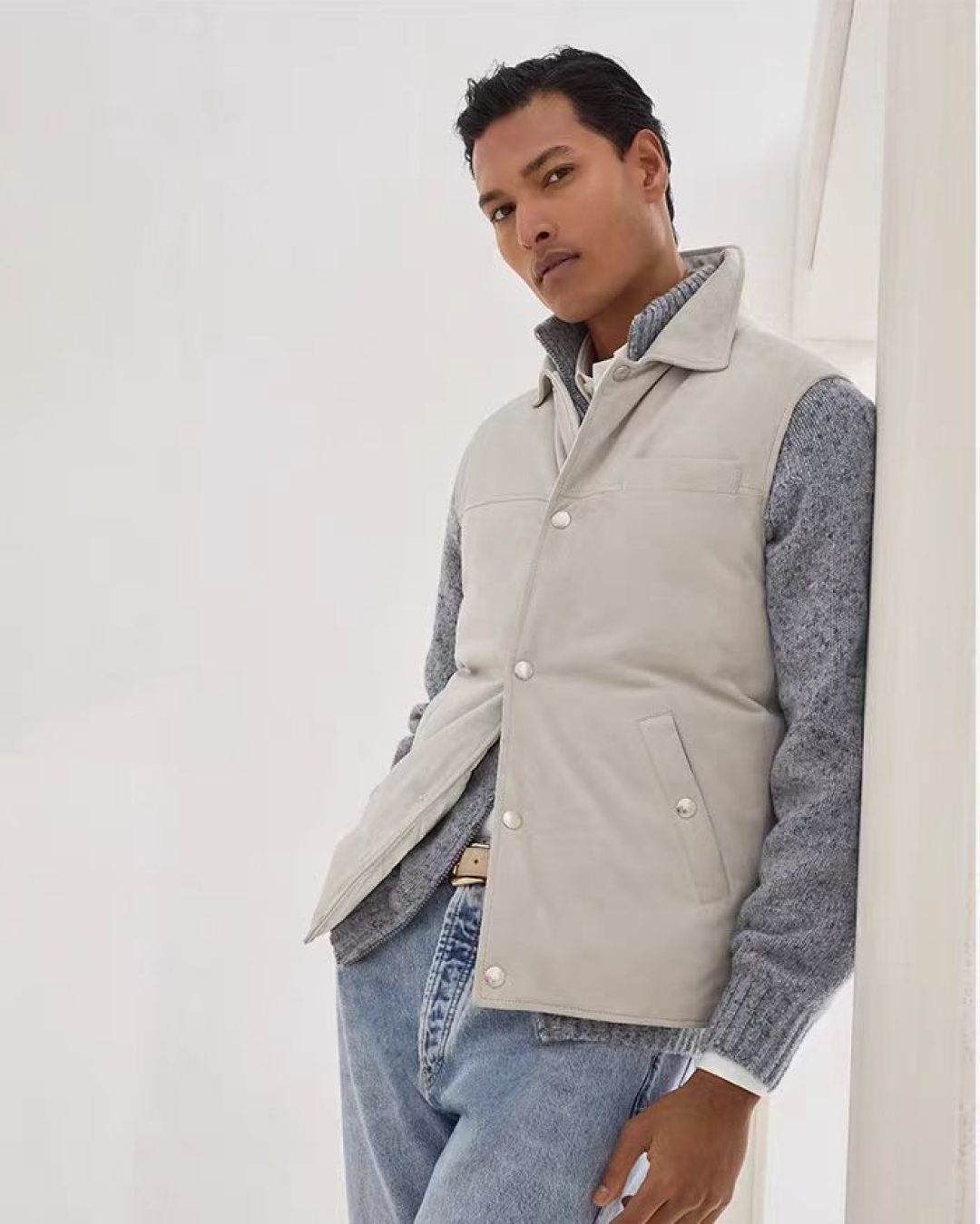 羽绒服 Brun＊llo cucin*le贸易公司牛货 老钱风推荐 商务休闲 麂皮立领羽绒马甲 时尚潮流