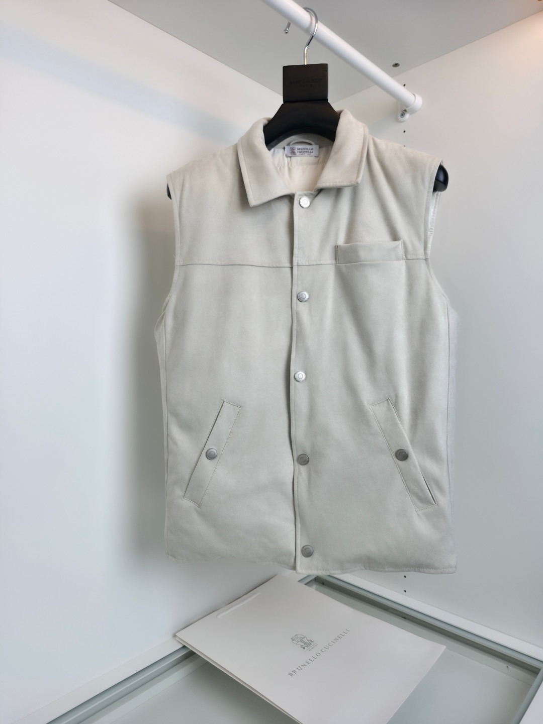 羽绒服 Brun＊llo cucin*le贸易公司牛货 老钱风推荐 商务休闲 麂皮立领羽绒马甲 时尚潮流