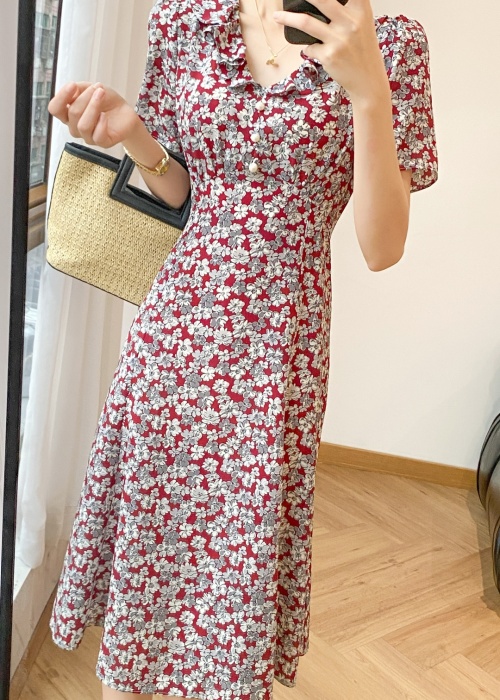 Miu Floral Print Midi Dress, Ruffle French Style, Summer Elegant 1 Miu Floral Print Midi Dress, Ruffle French Style, Summer Elegant