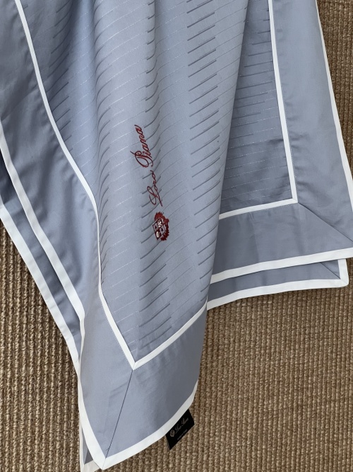 Loro Piana Elegant Mist Blue Cotton Blend Scarf with White Border 1 Loro Piana Elegant Mist Blue Cotton Blend Scarf with White Border