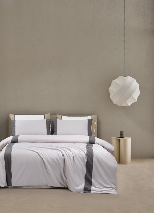 Frette Style Grey Linen & Cotton Embroidered 4-Piece Bedding Set, Luxury Quality 1 Frette Style Grey Linen & Cotton Embroidered 4-Piece Bedding Set, Luxury Quality