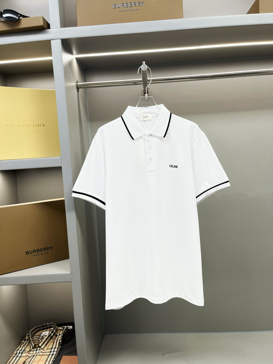 Polo CELINE nuevo con bordado de letras, tejido original, mismo estilo oficial, tejido de punto de algodón puro de 210g…